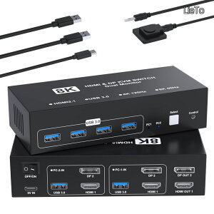 �y���������zHDMI+DisplayPort KVM�X�C�b�` 2����2�o�� PC 2�䃂�j�^�[2�� KVM �ؑ֊� �p�\�R��2�䃂�j�^�[2��؂�ւ� 4��USB 3.0�|�[�g �L�[�{�[�h/�}�E�X/�v�����^�[/���̃f�o�C�X�Ή� �p�\�R����