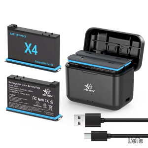 �y���������zInsta360 X4�Ή� �o�b�e���[���[�d��Z�b�g 2500mAh×2�� �����\Li-Ion �o�b�e���[ 2�|�[�gUSB-C�����[�d MicroSD�J�[�h�X���b�g�t�� ���[���[�d�� �C���X�^360 X4 �A�N�V�����J�����A�N�Z�T