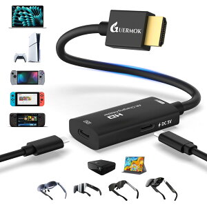 �y���������zAR ���K�l HDMI - USB-C �f�B�X�v���C�A�_�v�^�[ 5�t�B�[�g 4K@60Hz �Đ�&�[�d XR�R���o�[�^�[ DC 5V�t�� XREAL One/Air 2 Pro/RayNeo/Rokid Steam Switch 2/1 PS5/4 �|�[�^�u�����j�^�[�p �u���b�N