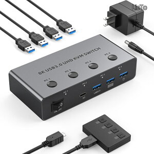 �y���������zHDMI KVM�ؑ֊� 4�R���s���[�^�p 4*USB 3.0�|�[�g�t�� �A���~KVM�X�C�b�` 4����1�o�� 4K@144Hz�Ή� 1���j�^/�L�[�{�[�h/�}�E�X/�n�[�h�h���C�u/�v�����^�����L HDMI�P�[�u��4�{�AUSB�P�[�u