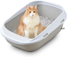 【送料無料】【OFT】 メガトレー グレー 【 猫用 トイレ 本体 】 大きい猫 大きいトイレ ゆったり広々 飛び散り防止カバー付き サイズ(約) 幅48×奥65×高28.5cm