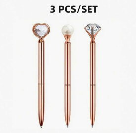 クリスタル付きペン　3種類セット　　ボールペン　ピンクゴールド　1.0mm 滑らかな書き心地　キャンドル教室にもオススメ
