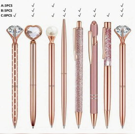 クリスタル付きペン　8種類セット　ボールペン　ピンクゴールド　1.0mm　滑らかな書き心地　キャンドル教室にもオススメ