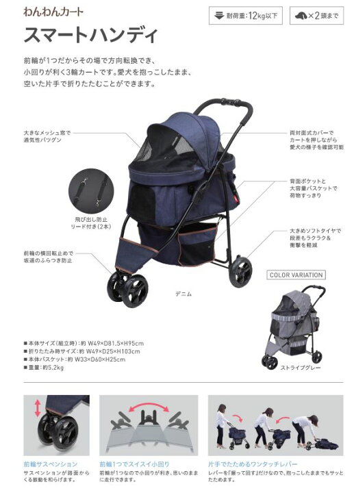 楽天市場】ジェックス GEX わんわんカート スマートハンディ デニム柄 