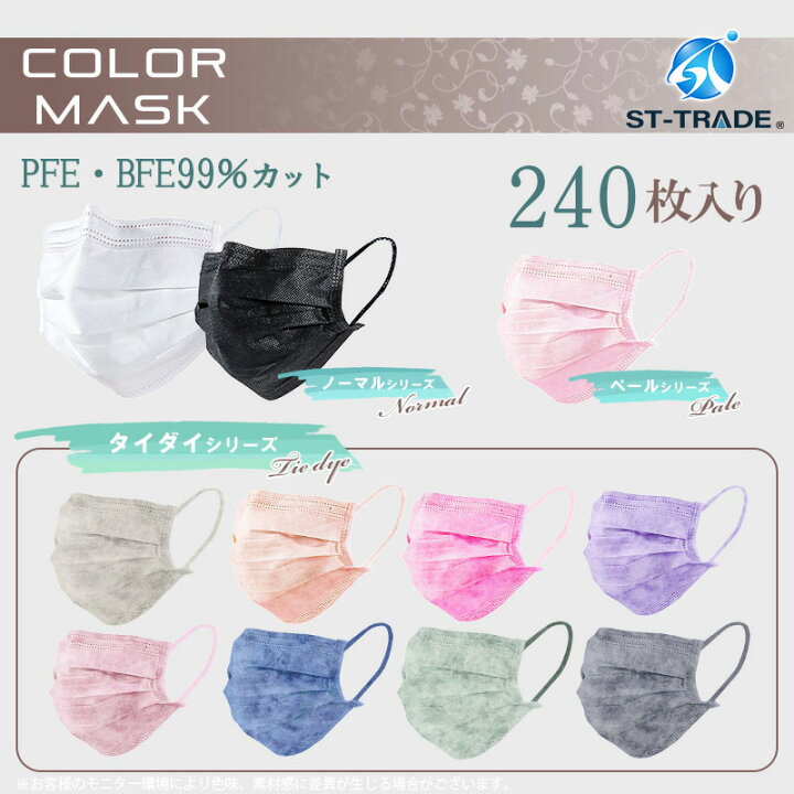 楽天市場 240枚入り タイダイカラーマスク マダラマラス Pfe99 カットフィルター採用 St Tradeふつうサイズマスク240枚入り ゴム紐取れない大人マスク 使い捨てマスク 不織布 マスク 使い捨て 花粉 メルトブロー不織布 大人用マスク3層フィルター構造 Chic Robot Japan