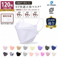 立体マスク 120枚（30枚×4箱）不織布マスク 個包装 JIS規格適合 4層構造 カラーマスク 血色マスク PFE・…