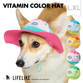 【ビタミンカラーハットL-XL】 犬の服 被り物 犬 かぶりもの 帽子 ハット ツバ 中型犬 大型犬 フレブル 春夏 春 夏 カラフル ビタミンカラー 日よけ 白内障予防 ペットグッズ ペット グッズ LIFELIKE［返品不可・サイズ交換可］