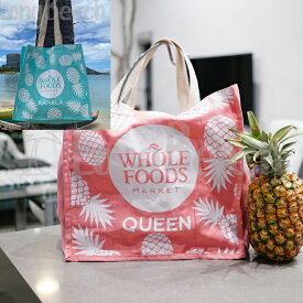 『再入荷』WHOLE FOODS MARKET ホールフーズマーケット クイーン店 カハラ店限定 キャンバスエコバッグ【ハワイ限定】ピンクxホワイト / スカイブルー×ホワイト パイナップル デザイン / ワンサイズ エコバッグ【ハワイ直輸入】【正規品】[015-018]