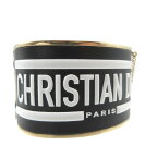 美品 クリスチャンディオール ロゴ レザー メタル ブラック 黒 ゴールド ブレスレット バングル 0110【中古】Christian Dior