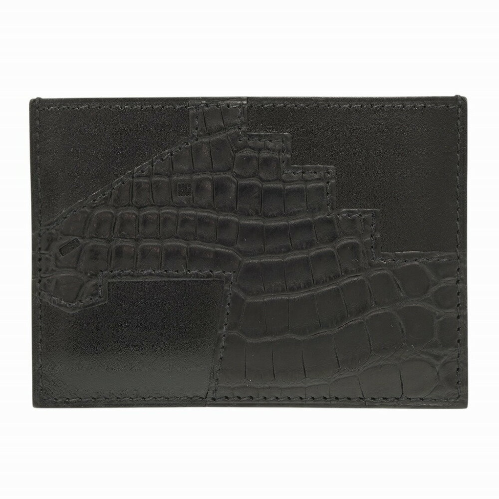 美品 エルメス シュヴァル ピクト アリゲーター/ボックスカーフ W刻印 カードケース ブラック 黒 1041【中古】HERMES