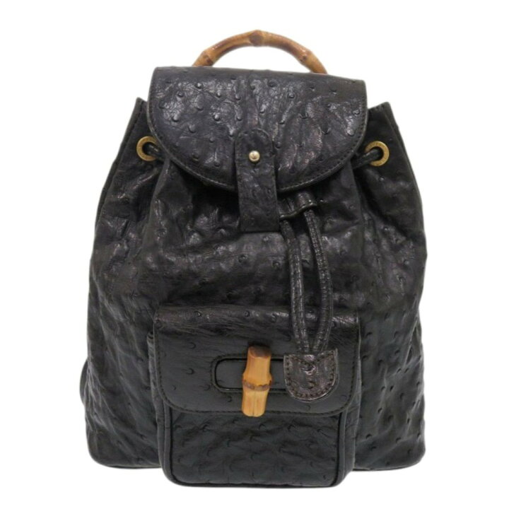楽天市場】美品 グッチ 00317050030 オーストリッチ バンブー ブラック 