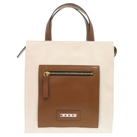 美品 マルニ SHMP008800 トートバッグ キャンバス レザー ナチュラル キャメル ブラウン 0909【中古】MARNI