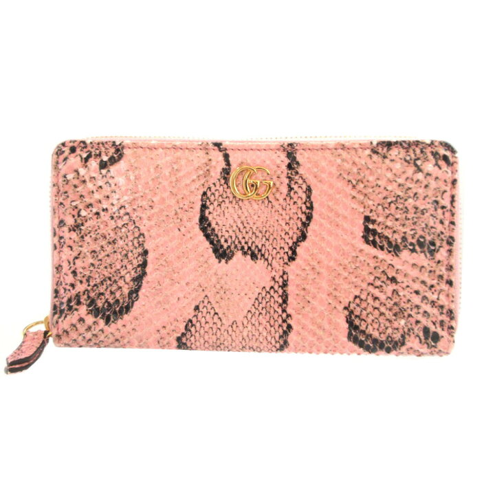楽天市場】美品 グッチ GGマーモント 456117 パイソン ピンク ラウンド 