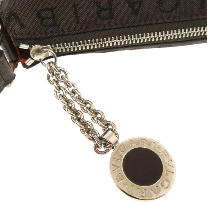 美品 ブルガリ ロゴマニア キャンバス レザー ブラウン アクセサリー 