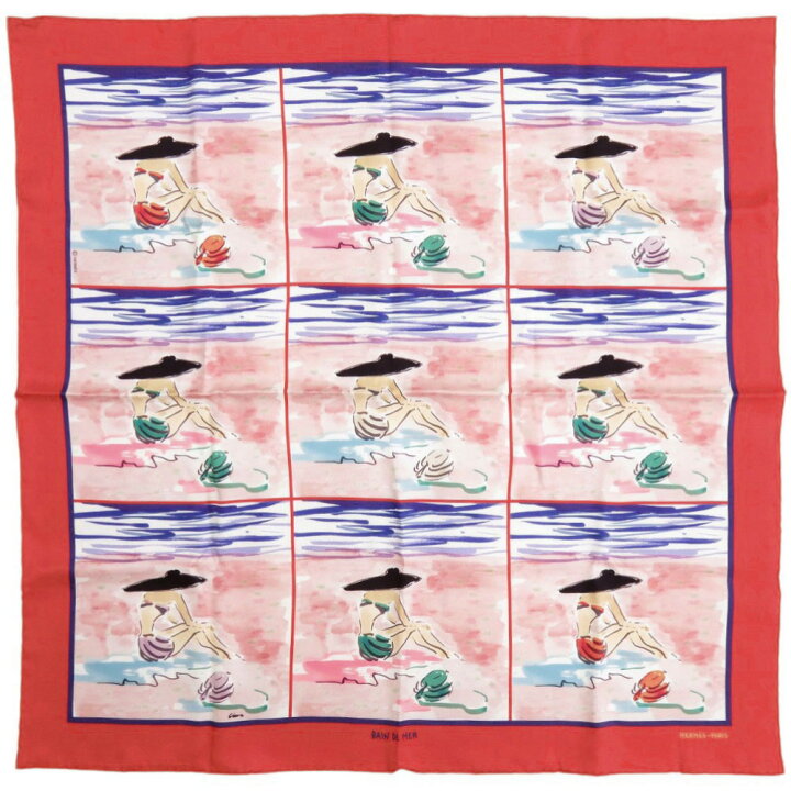 楽天市場】美品 エルメス カレ70 BAIN DE MER 海水浴 シルク マルチ 