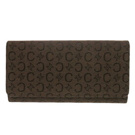 新品同様 セリーヌ Cマカダム キャンバス レザー ブラウン 長財布 1196【中古】CELINE