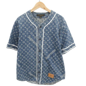 美品 ルイ ヴィトン × シュプリーム LV Jacquard Denim Baseball Jersey デニム ベースボールシャツ サイズM ブルー 半袖シャツ LV 0912【中古】LOUIS VUITTON メンズ