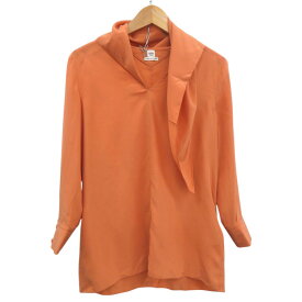 エルメス スカーフ付 Vネック ブラウス シルク オレンジ 0792【中古】HERMES
