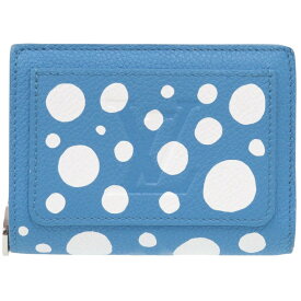 新品同様 ルイ ヴィトン × 草間彌生 ポルトフォイユ クレア モノグラム アンプラント M82104 ICチップ レザー ブルー系 二つ折り財布 青 LV 1672【中古】LOUIS VUITTON