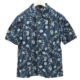 新品同様 ルイ ヴィトン アロハシャツ デニム Lサイズ 花柄 コットン ブルー 半袖シャツ 青 LV 0447【中古】LOUIS VUITTON