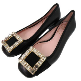 未使用 ロジェヴィヴィエ クリスタル バックル パンプス フラットシューズ レザー ブラック 1367【中古】Roger Vivier