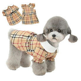 犬服ワンピースフリル袖犬服春夏秋春用夏用スカートノースリーブ袖なし抜け毛防止ペット服ドッグウェア春服夏服犬の服リポンチェック柄可愛いオシャレお散歩かわいい21BT224