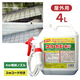 日本製 コケカビ取り 4L 屋外用 噴射ノズル 2mコード付き 水洗い不要 長期持続 コケ取り スプレー コケそうじ コケ落とし コケ 苔 カビ 除去 コケ取り剤 苔取り カビ取り カビ掃除 外壁 ベランダ 門柱 玄関 タイル レンガ 踏み石 墓石 お墓 墓掃除 大掃除 業務用