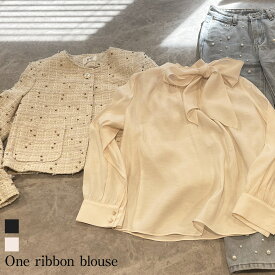 ワン リボン ブラウス シャツ レディース トップス エレガント 長袖 制服 事務服 オフィス カジュアル フォーマル 春夏秋冬 韓国風