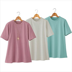 強撚綿100％Tシャツ3色組 同サイズ 3L～5L 半袖Tシャツ tシャツ Tシャツ レディース 半袖 強撚 綿100%