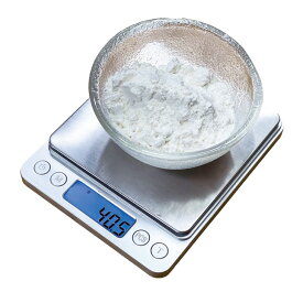 デジタルスケール キッチンスケール 計量器 はかり 0.1g 3kg 3000g 精密 小型 バックライト 風袋引き トレー2個付き ステンレス 食品衛生法適合 電池付き 離乳食 お菓子作り シルバー 3ヶ月保証