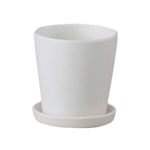 植木鉢 釉薬陶器製 インテリアポット オスト ラウンド マットホワイト （白）皿付 φ13cm×H13cm（4号）【6個入】