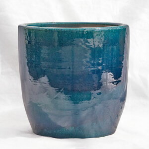 植木鉢 釉薬陶器製 ループ ラウンド ターコイズ(ブルー・青) / φ38cm×H38.5cm(13号)