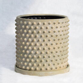 植木鉢 釉薬陶器製 インテリアポット アイル スタッズ イエロー（黄）/ φ24cm×H23cm（8号）
