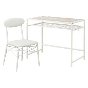 デスクチェアセット(ホワイト) LDC-4658WH木目調の天板と、スチールフレームのデザインがおしゃれなデスクチェアセット。便利な中棚とコンセント付。
