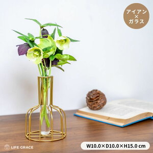 北欧 アイアン ゴールド ガラス ガラス花瓶 花瓶 花びん 一輪挿し 生花 造花 ドライフラワー ワイヤーフレーム アイアンフレーム フレーム フラワーベース オーナメント テーブル装飾 リビ