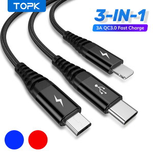 3in1 [dP[u USBP[u iPhoneP[u Type-cP[u MicroP[u xAbv }[d P[u micro usb 1m Type-C Android [dP[u