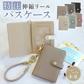 【本革 くすみカラー】パスケース 定期入れ リール付き レディース 【5ポケット】 リール付きパスケース 定期券ケース 2枚 リール 定期券入れ 可愛い ID ICカード 入れ icカードケース 免許証入れ