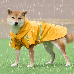 EMME 犬用レインコート カッパ ドッグ雨具 着脱簡単 防水 撥水 防風 反射材 フード付き 丈夫 軽量 速乾 小型犬 中型犬 大型犬オレンジ 梅雨対策 夏服