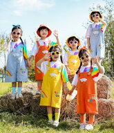 子供ステージ衣装 カラフルサロペット ダンス衣装 半袖Tシャツ プリント 男の子 女の子 夏 オーバーオー…