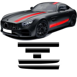 �ԃt�[�h�f�J�[�����[�t���A�{�f�B�T�C�h�X�g���C�v�X�J�[�g�X�e�b�J�[�AFOR M=ercedes B=enz AMG GT C190 R190 GTS GTR GTC 2015-On 2021�A�N�Z�T���[