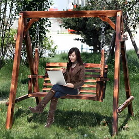 ブランコ 屋外 2人乗り 木製ブランコ パティオスイング 無垢材 強力な耐荷重性 室内ガーデンスイングチェア 背もたれとチェーン付き 耐腐食性と防カビ性 二人乗り ぶらんこ 中庭、テラス、バルコニーなどのシーンに適しています
