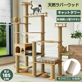 キャットタワー 天然木 プレミアムキャットタワー 大型猫専用 多機能一体型 透明ドーム&猫ハウス付き