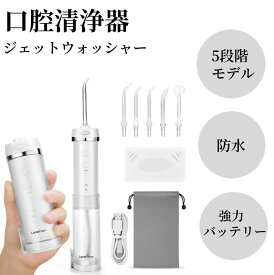 口腔洗浄器 Leominor ウォーターフロッサー コードレス 折りたたみ ポータブル ジェットウォッシャー コンパクト オーラル 流し器 5段階水圧モデル 5つのノズルチップ IPX7 防水 充電式 旅行に最適 歯を水で洗浄（ホワイト）