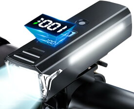 【独占版側面可視ライト 】自転車 ライト 大容量3000mAh ディジタル 光センサー 高輝度 2100ルーメン 自動点灯 TYPE-C USB 充電式 LED ライト 180°大ワイド照明 5モード 防水 防