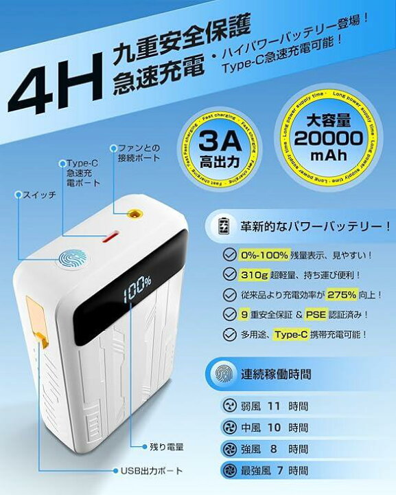 楽天市場】【バッテリー+4ファン付き】空調ベスト バッテリーセット 