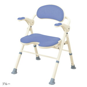 【 折りたたみシャワーベンチ TU ブルー アロン化成 】 施設 介護 高齢 医療 浴室 入浴 風呂 転倒防止 転倒予防 椅子 イス いす 折りたたみ ひじ掛け 背もたれ はね上げ 跳ね上げ 介護用品 介