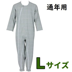 【 介護つなぎ服 前開き グリーン L フットマーク 】 介護 福祉 介助 介護用品 介護用 パジャマ 寝巻き 紳士 婦人 メンズ レディース 男女兼用 高齢者 お年寄り 介護用ねまき つなぎ 認知症 チェック 緑 オールシーズン 通年用