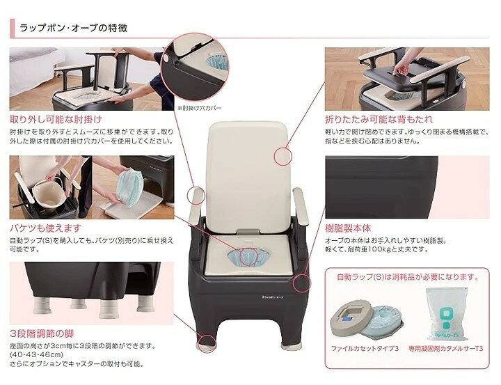 楽天市場】ポータブルトイレ 介護用 ラップポン・オーブ 自動ラップ(S 
