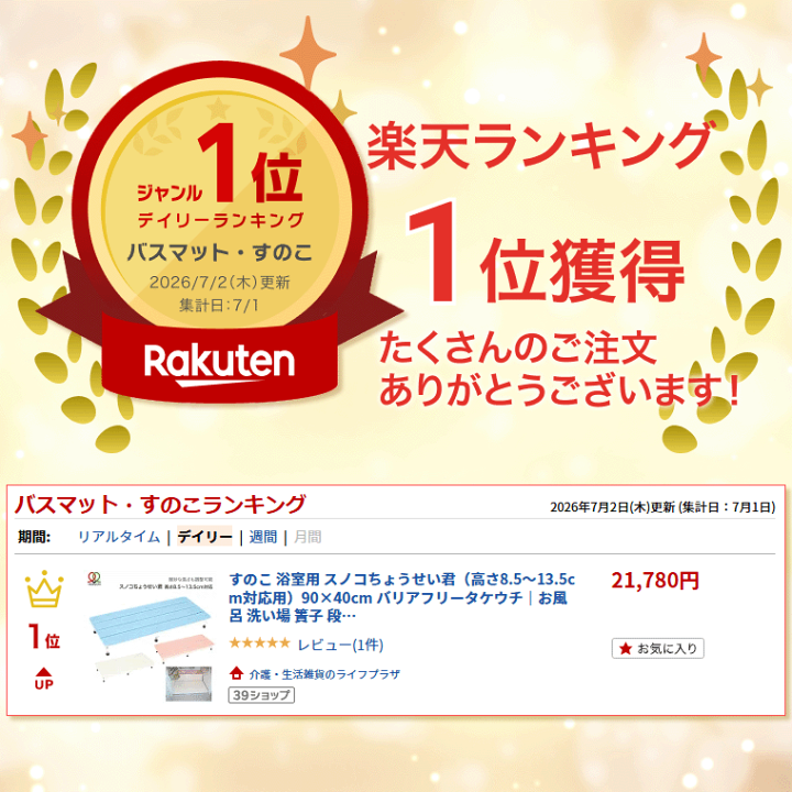 楽天市場】すのこ 浴室用 スノコちょうせい君（高さ8.5〜13.5cm対応用