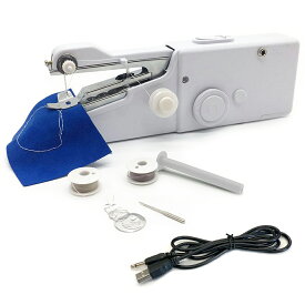 電動ハンディミシン 手持ち コンパクト 裁縫セット 単3電池駆動 軽量 片手操作簡単 安全ストッパー付き 裁縫道具付き 家庭用電動ポータブルミシン LP-HADSM210 送料無料